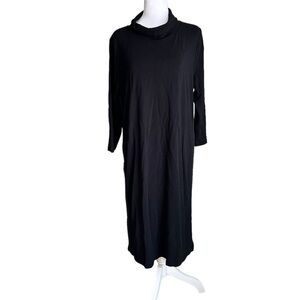 Erfo Pure Black Mock Neck Midi Dress Size 42 NWT